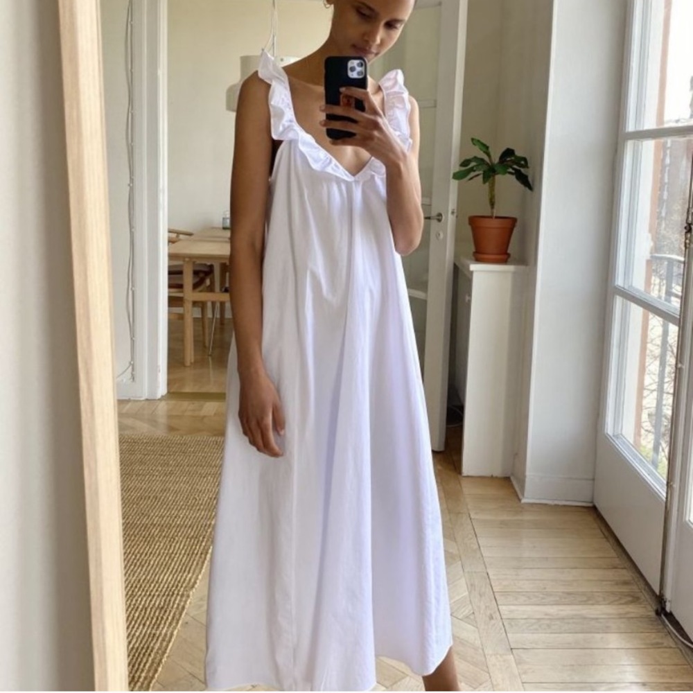 H&M ruffle trimmed white maxi dress
